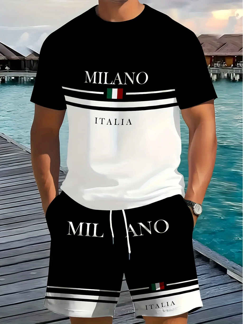 2026 Summer New Men's Short-Sleeved Set - 3D Trendy Brand Patchwork Letter Print - Casual Street Style - Fashionable Comfortable