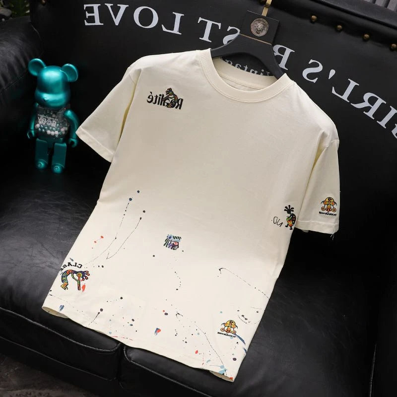 Top Embroidery Man Tee Shirts Katoen T Shirt for Men Heather Print Green Watercolor Korean Clothing Funny Stylish Xl Cool Kpop S
