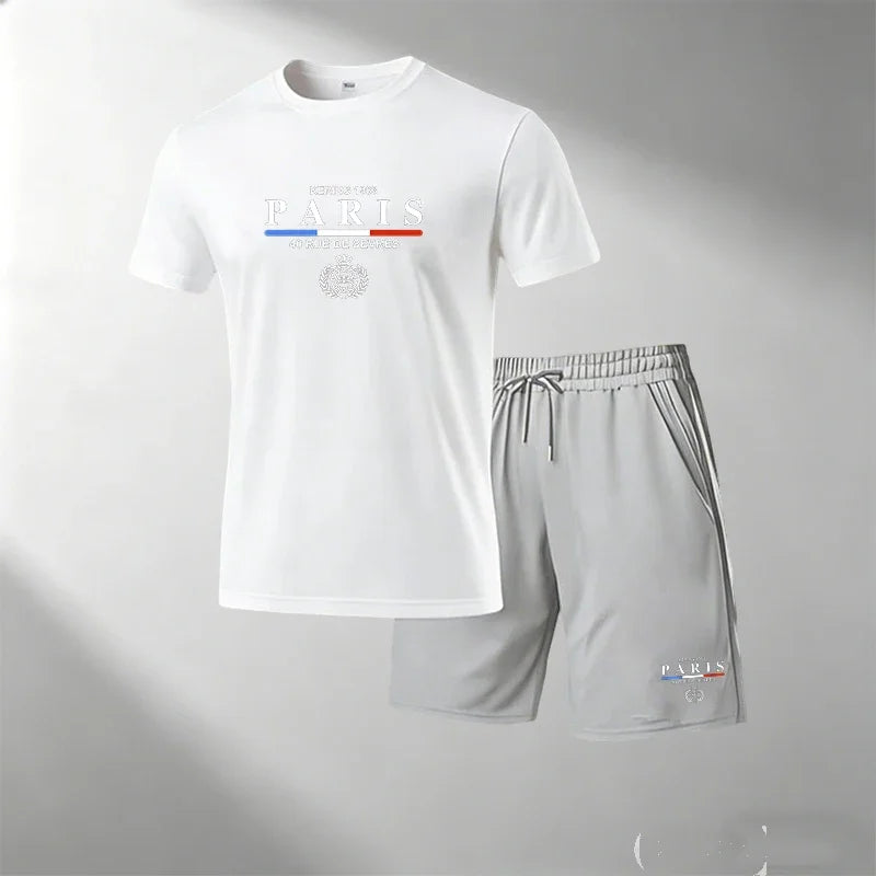 Hot Sale Men's Breathable T-Shirts Sets Round Neck Short Sleeve + Sports Shorts Quick Dry Casual Summer Home Outdoor 2 Piece