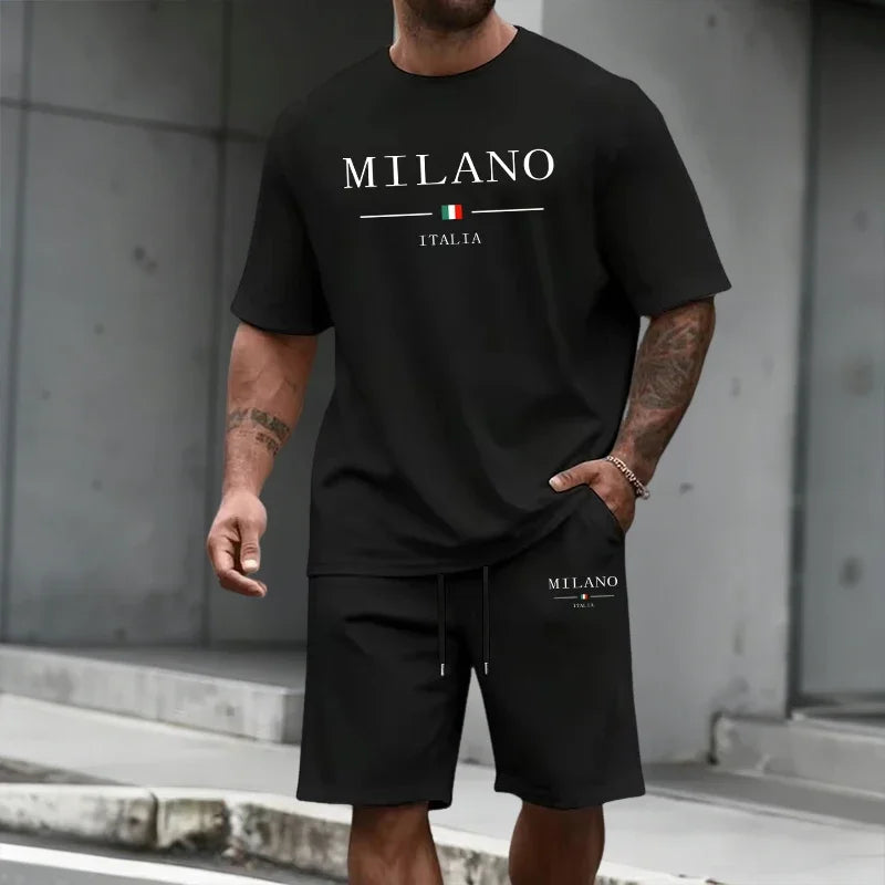 Men's Tracksuit Short Sleeve Top and Sports Shorts 2026 Summer Italy Fashion T-shirt Outfit Home Outdoor Daily Casual Sportswear