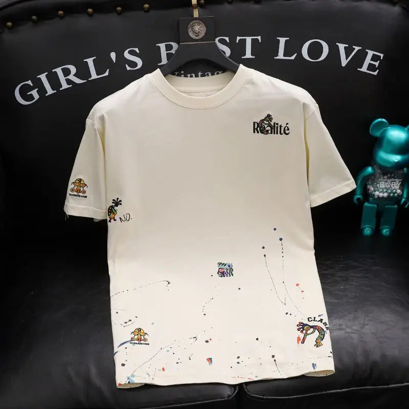 Top Embroidery Man Tee Shirts Katoen T Shirt for Men Heather Print Green Watercolor Korean Clothing Funny Stylish Xl Cool Kpop S