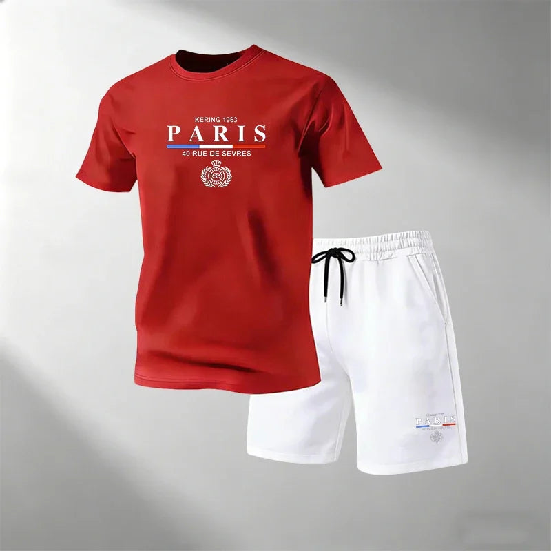 Hot Sale Men's Breathable T-Shirts Sets Round Neck Short Sleeve + Sports Shorts Quick Dry Casual Summer Home Outdoor 2 Piece