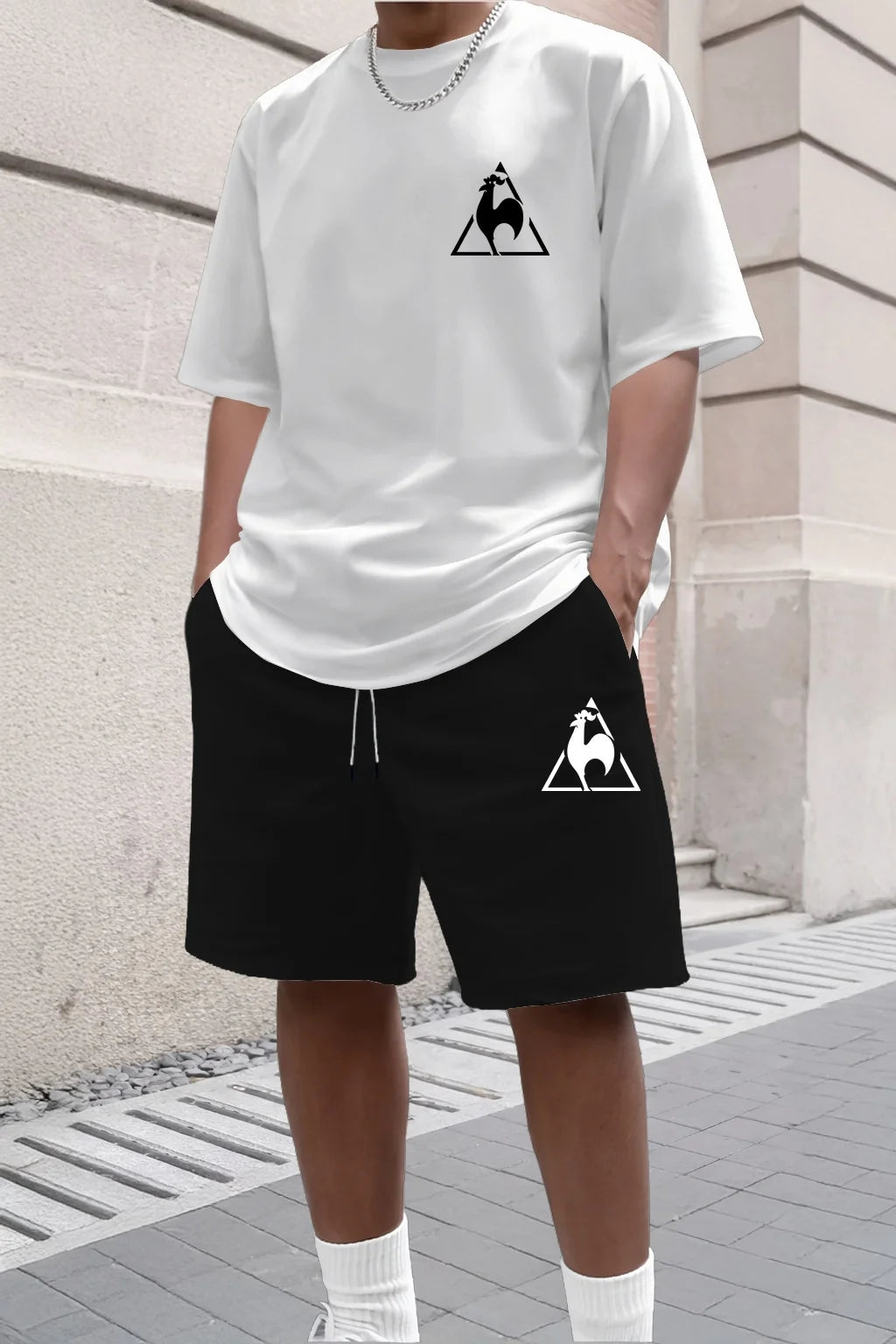 Summer Fashion Trendy Casual Sports Two Piece Set Youth Men's Short sleeved T-shirt+Shorts Set