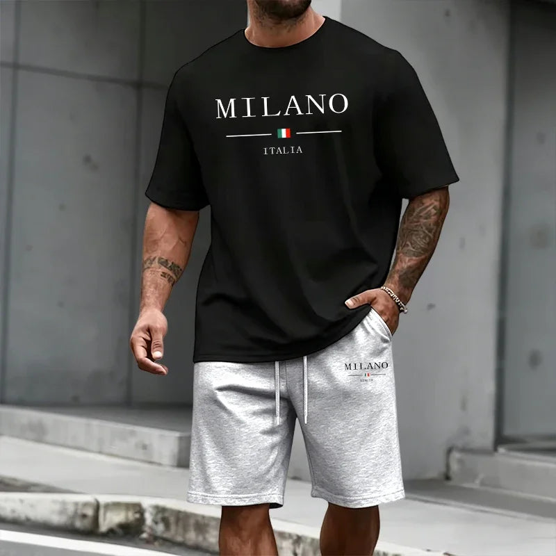 Men's Tracksuit Short Sleeve Top and Sports Shorts 2026 Summer Italy Fashion T-shirt Outfit Home Outdoor Daily Casual Sportswear
