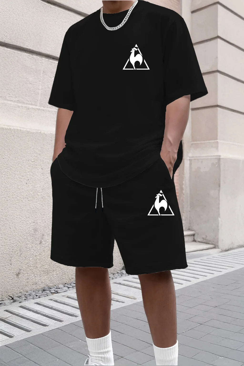 Summer Fashion Trendy Casual Sports Two Piece Set Youth Men's Short sleeved T-shirt+Shorts Set