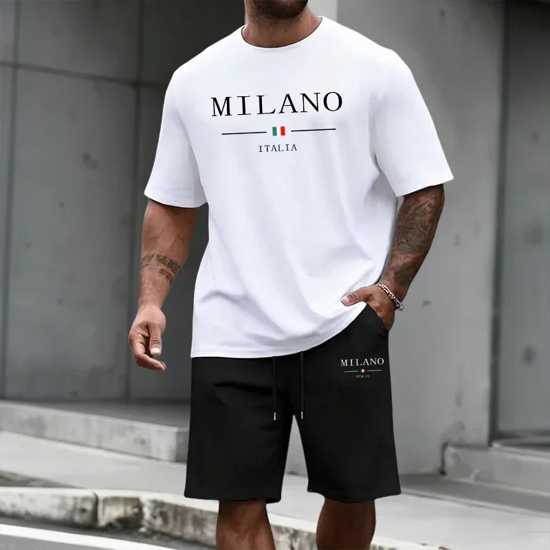 Men's Tracksuit Short Sleeve Top and Sports Shorts 2026 Summer Italy Fashion T-shirt Outfit Home Outdoor Daily Casual Sportswear