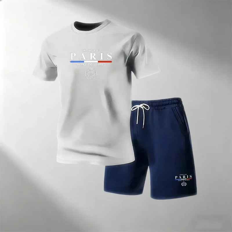 Hot Sale Men's Breathable T-Shirts Sets Round Neck Short Sleeve + Sports Shorts Quick Dry Casual Summer Home Outdoor 2 Piece