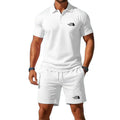Summer Men's Business Casual Polo Shirt Tracksuit 2-Piece Breathable Short Sleeve T-Shirt + Drawstring Short Set