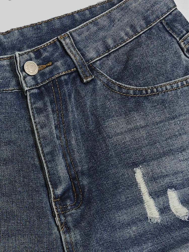 Light Blue Denim Shorts Men's Summer Distressed Ripped Y2K Jean Shorts Bermuda Knee Jeans Streetwear Casual Korean Clothes