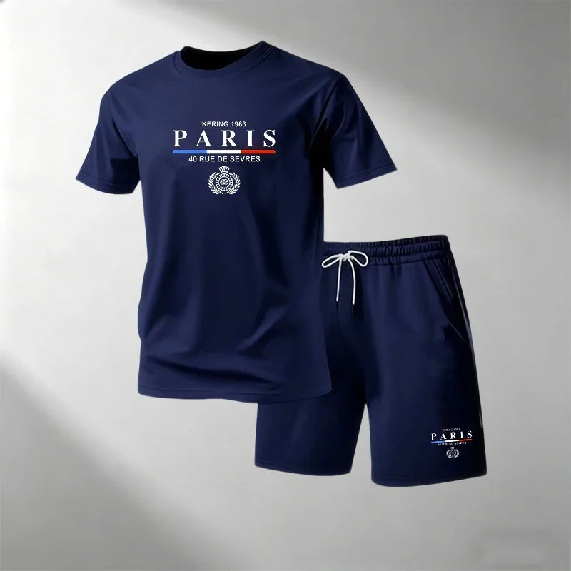 Hot Sale Men's Breathable T-Shirts Sets Round Neck Short Sleeve + Sports Shorts Quick Dry Casual Summer Home Outdoor 2 Piece