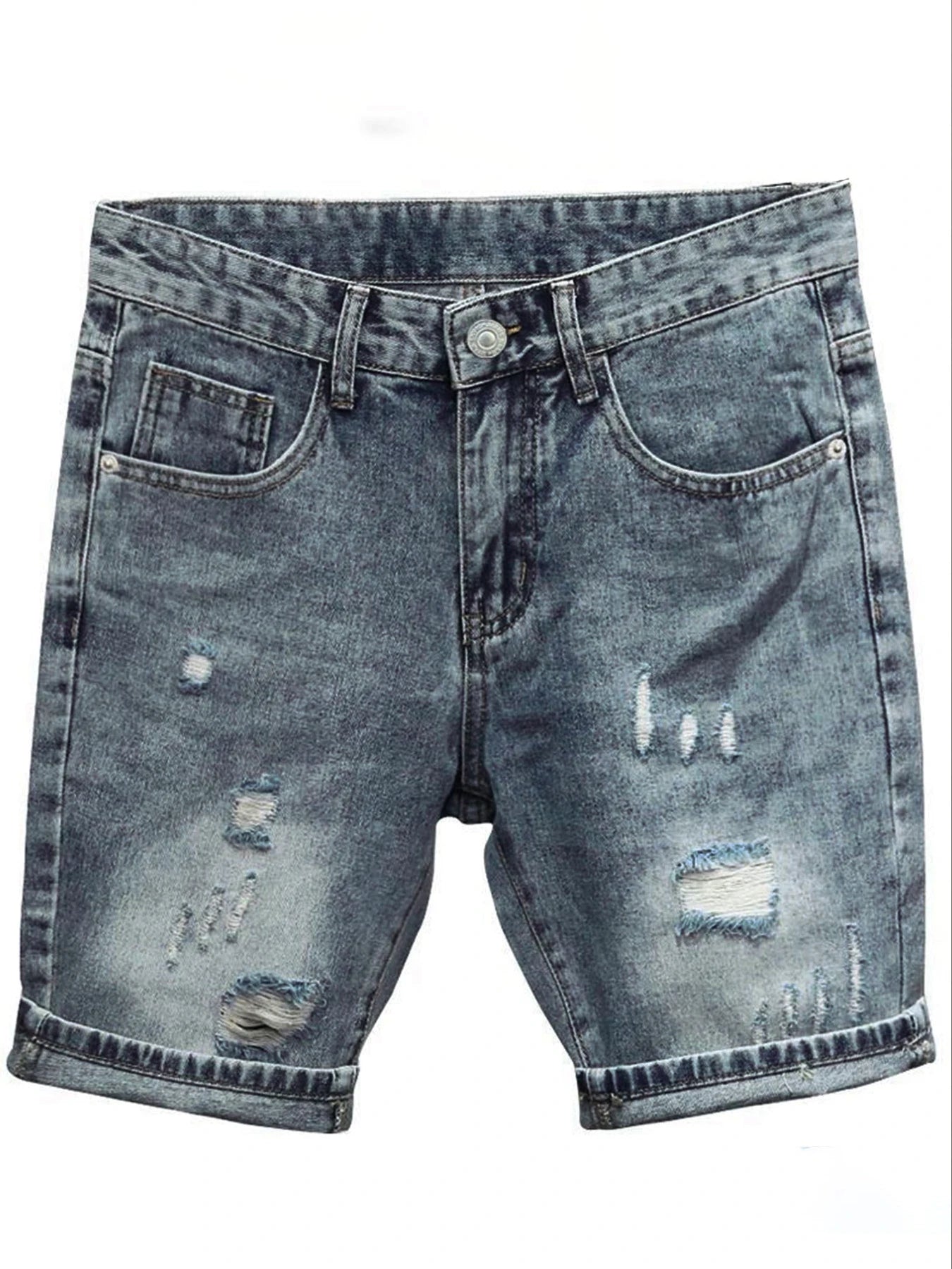 Light Blue Denim Shorts Men's Summer Distressed Ripped Y2K Jean Shorts Bermuda Knee Jeans Streetwear Casual Korean Clothes