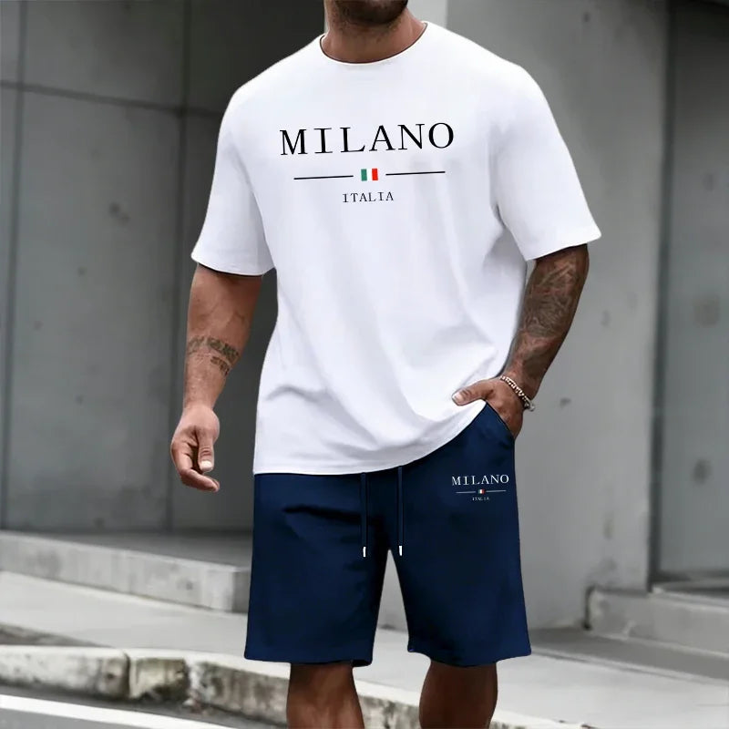 Men's Tracksuit Short Sleeve Top and Sports Shorts 2026 Summer Italy Fashion T-shirt Outfit Home Outdoor Daily Casual Sportswear
