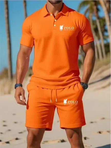 Men's Polo Shirt Set Summer Quick Dry Breathable Short Sleeve Tops and Shorts Casual Business Sportswear Solid Color Tracksuit M