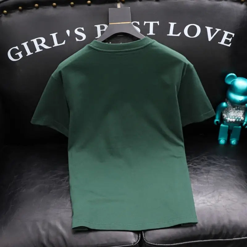 Top Embroidery Man Tee Shirts Katoen T Shirt for Men Heather Print Green Watercolor Korean Clothing Funny Stylish Xl Cool Kpop S