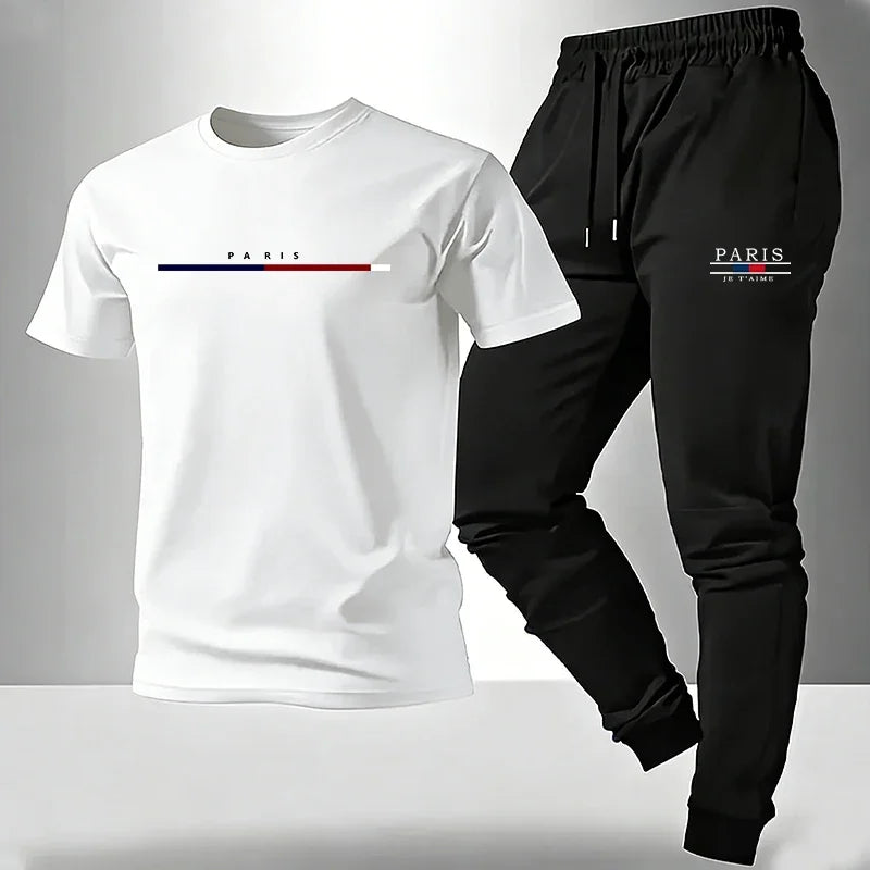 Men's Set T-shirt and Sweatpants Paris Print Summer Short Sleeve Tracksuit Male Home Outdoor Comfort Casual Tees Outfit S-3XL