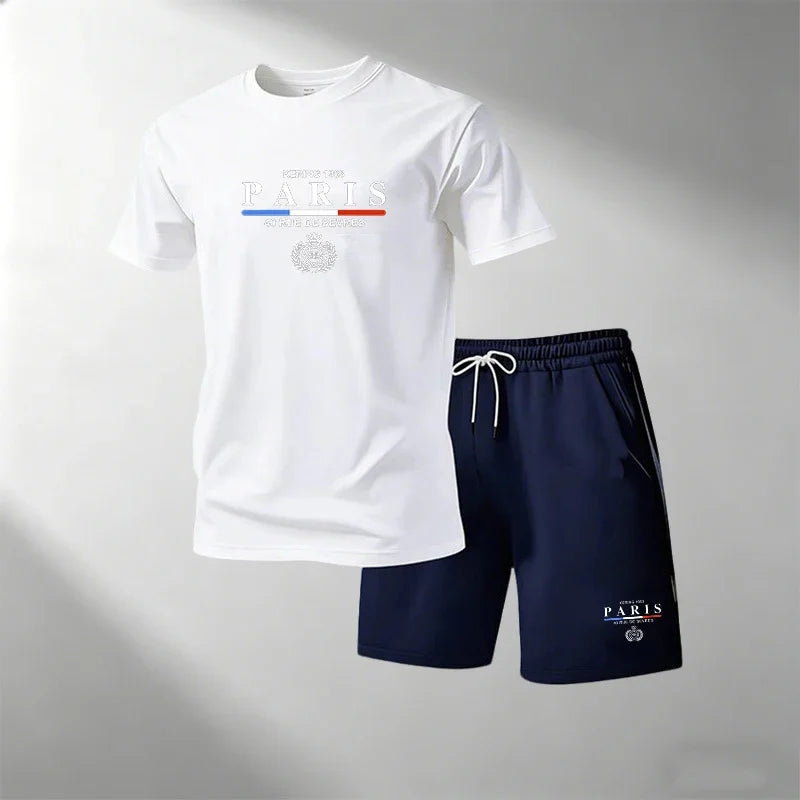 Hot Sale Men's Breathable T-Shirts Sets Round Neck Short Sleeve + Sports Shorts Quick Dry Casual Summer Home Outdoor 2 Piece