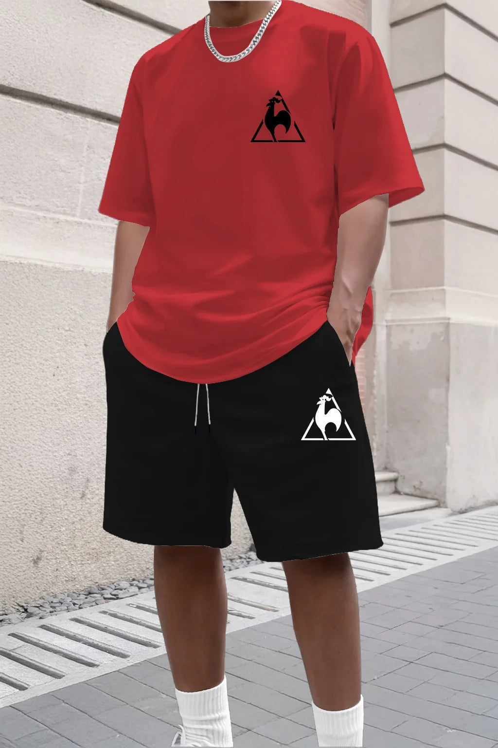 Summer Fashion Trendy Casual Sports Two Piece Set Youth Men's Short sleeved T-shirt+Shorts Set