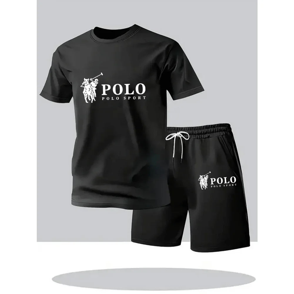 2026 Summer  Men's Set Urban Casual Fashion T-shirt and Shorts High Quality Crew Neck Short Sleeve Outfits Male Daily Sportswear