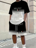 2026 Summer New Men's Short-Sleeved Set - 3D Trendy Brand Patchwork Letter Print - Casual Street Style - Fashionable Comfortable