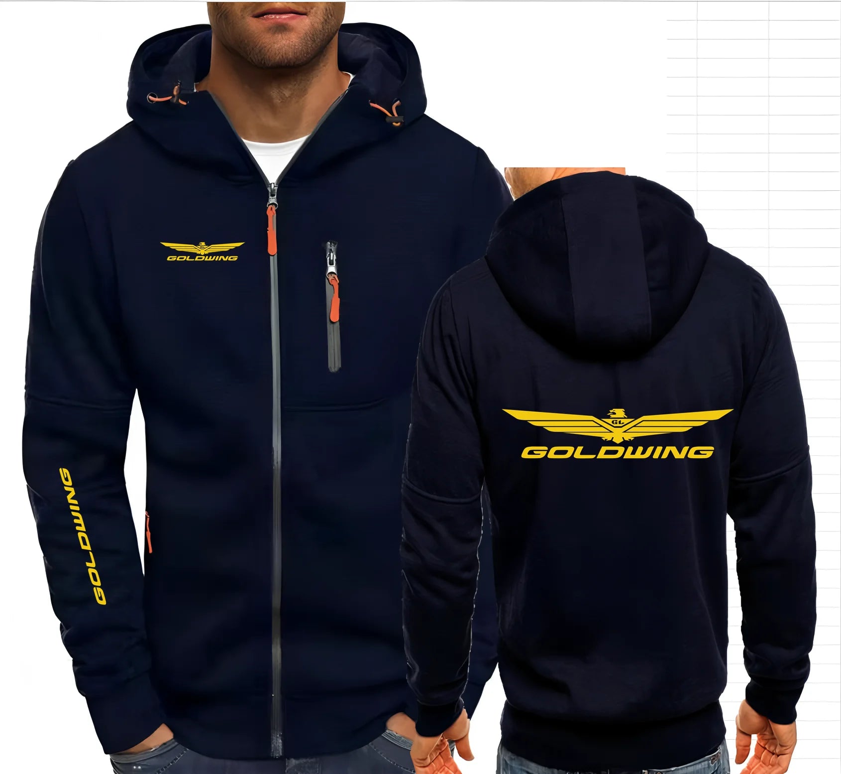 Golden Wing 1500 1800 Motorcycle Men's Hoodies Sweatshirt Zipper Hooded Sweatshirt Men Clothing Sportswear Casual Jacket S-4XL